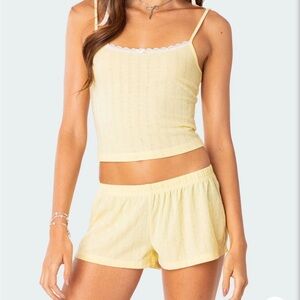 Edikted Yellow Pointelle Pajama Set